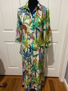 Oliphant Multicolor Tropical Giraffe Print Button-Front Maxi Dress